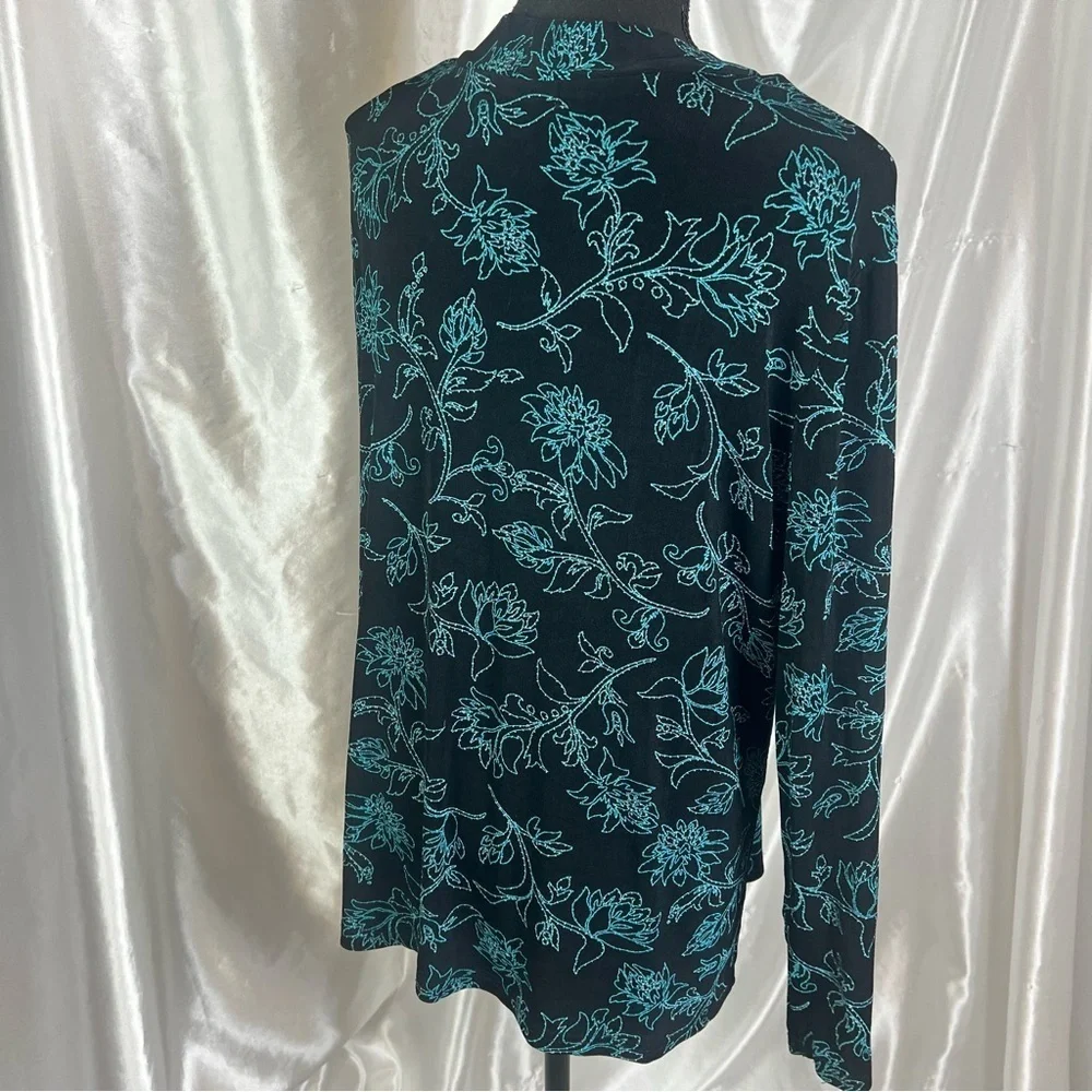 Vintage Made in Heaven Open Front Boho Cardigan – Black & Blue Floral 2X